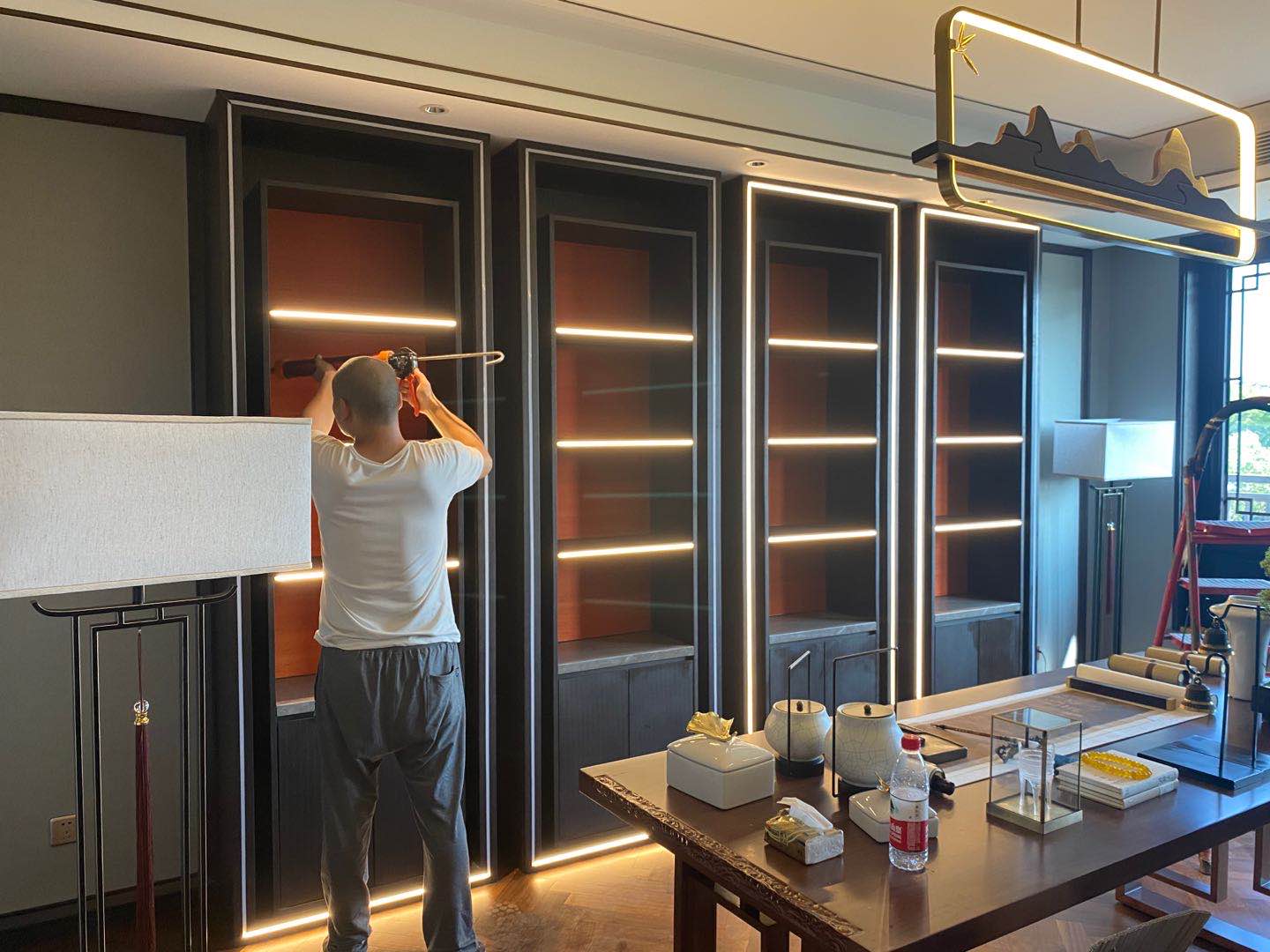 Ceiling structure prepared for recessed LED spotlights and concealed LED strip lights