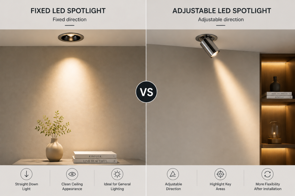 Adjustable and fixed LED spotlights comparison
