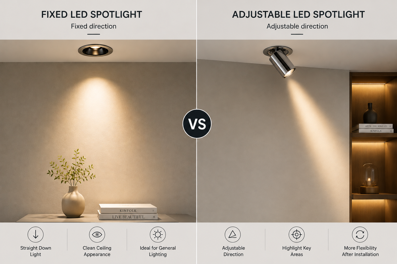 Adjustable and fixed LED spotlights comparison