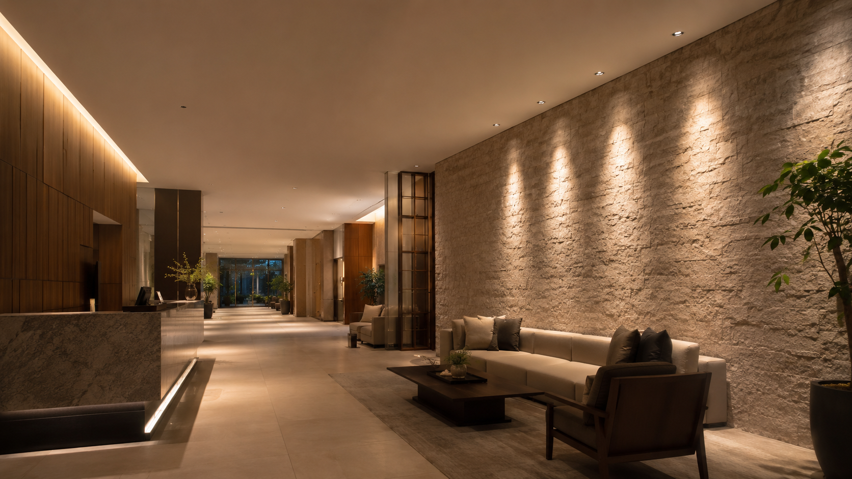 Commercial reception with architectural LED lighting