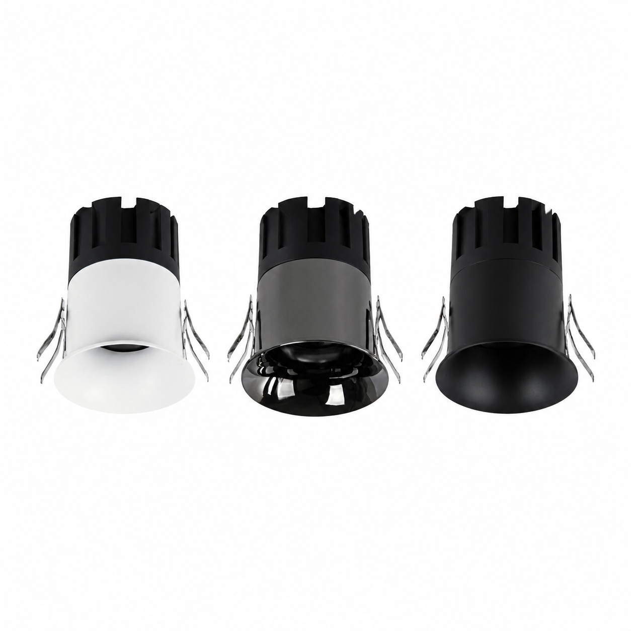 FST-TR-DL06 trimless recessed anti-glare LED spotlight in matte white, gunmetal black and matte black