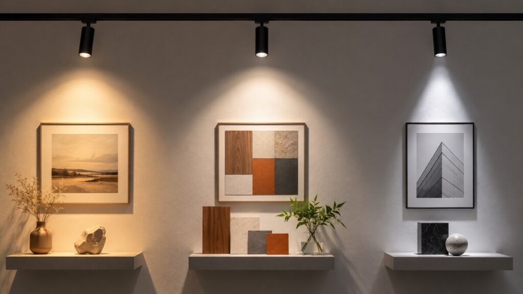 Comparison of track lighting color temperature, color rendering and beam angle